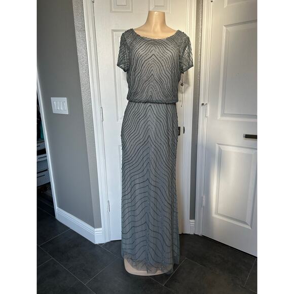 Adrianna Papell Silver Blue Beaded Mesh Formal Gown Size 12 - Picture 1 of 9
